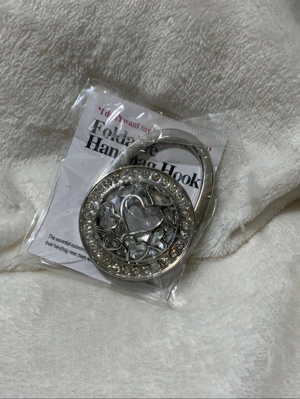 Silver Heart Crystal Foldable Handbag Hook by
